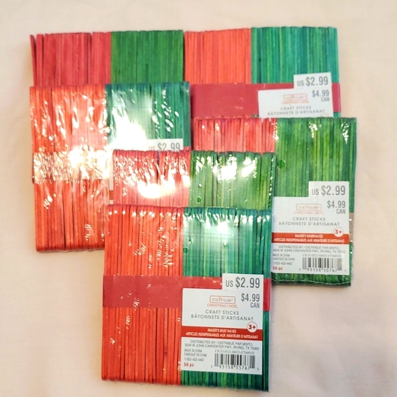 6 Sets. Red & Green Craft Sticks. - Picture 1 of 3